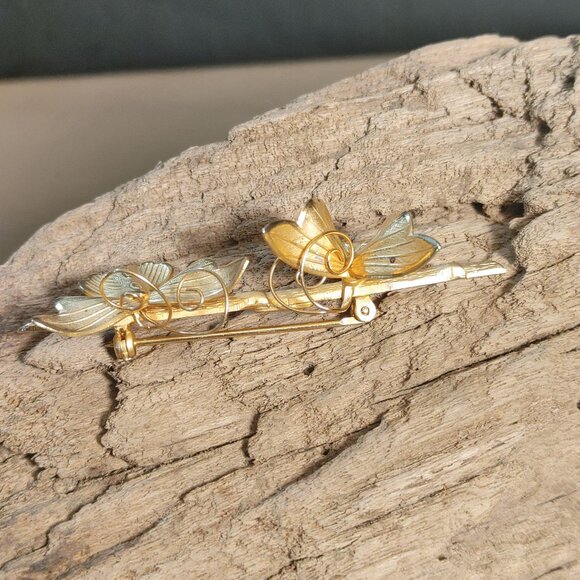 Giovanni Pin Brooch Vintage Gold Tone Butterfly Floral Signed Elegan Nature I - Picture 3 of 12